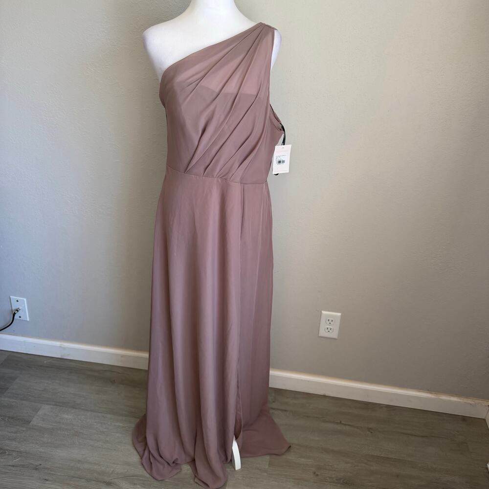 NWT Birdy Grey Kira Chiffon w Slit One Shoulder Toffee Bridesmaid Dress Womens L